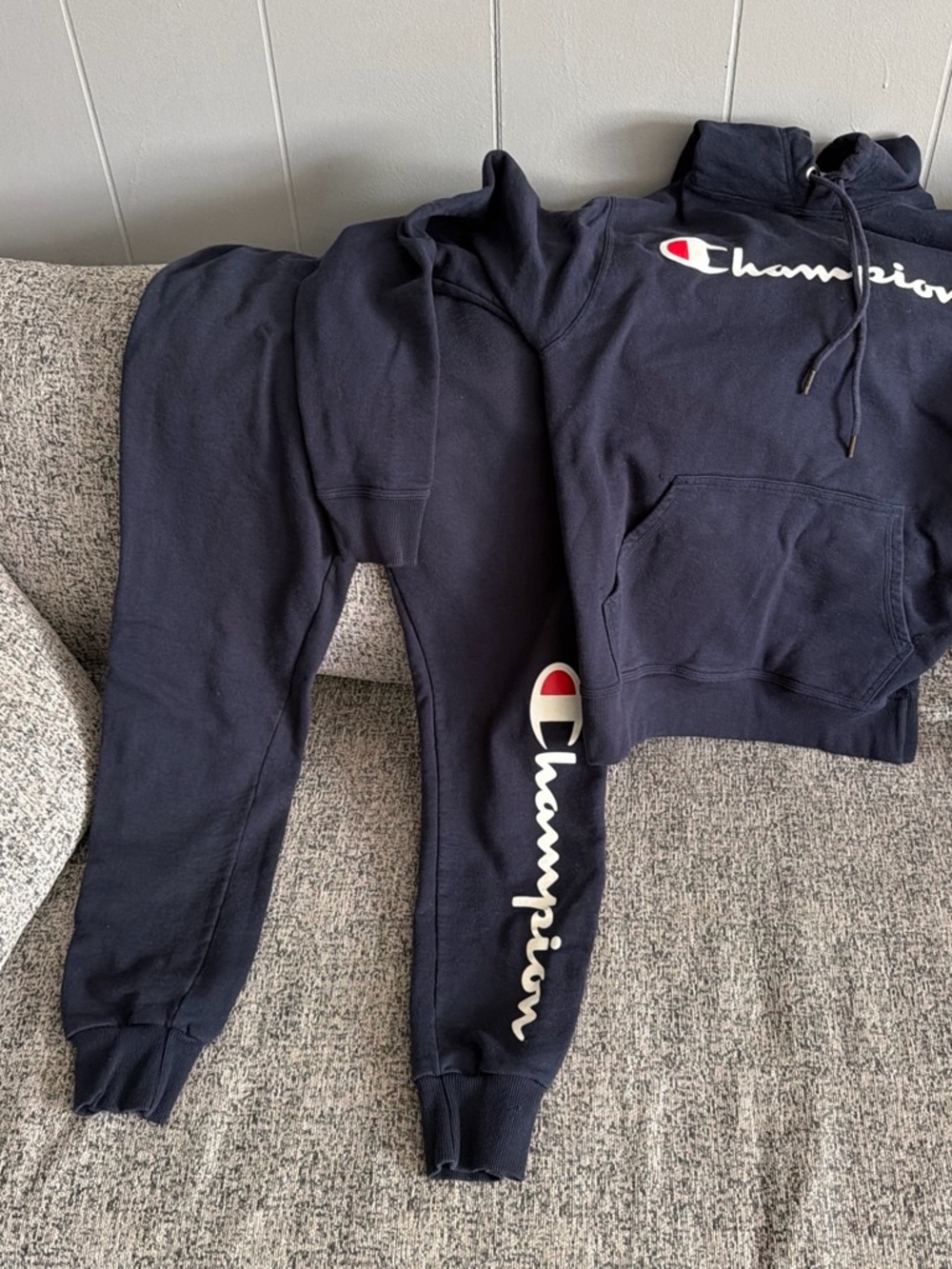 Champion Navy Pullover Hoodie & Jogger Set with Script Logo
